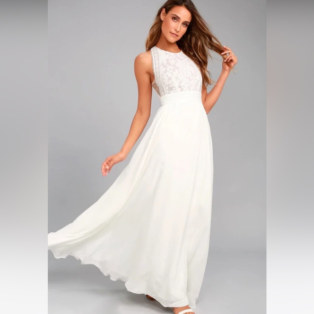 Lulu’s Forever and Always White Lace Maxi Dress